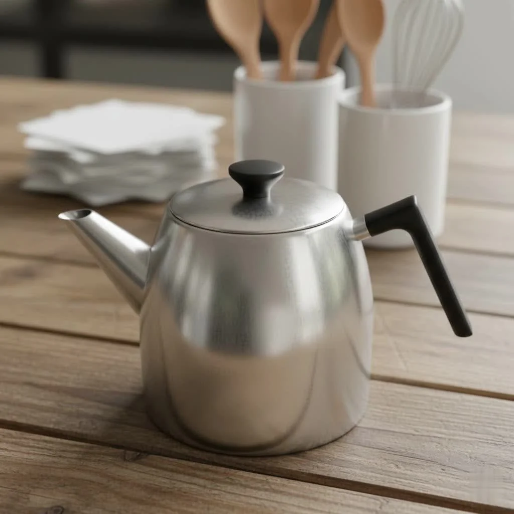 Elegant tea pot and tea cup set on a table